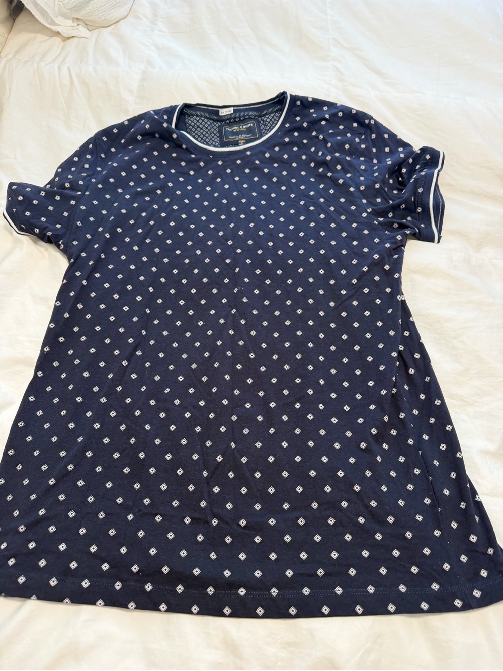 Men's Navy Patterned Short Sleeve Shirt